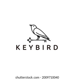 line art bird holding key logo for real estate design vector illustration