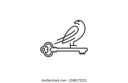 line art bird holding key logo for real estate design vector illustration