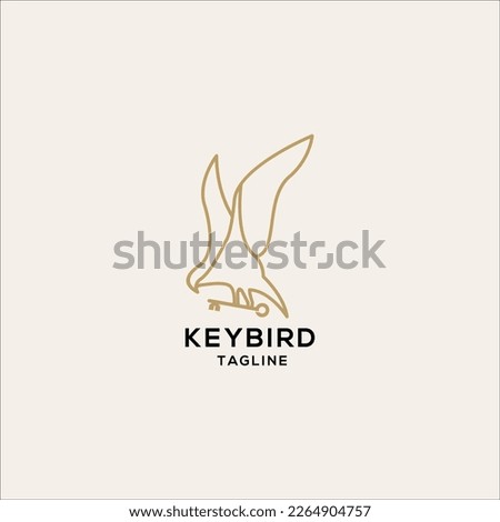 line art bird holding key logo design vector illustration