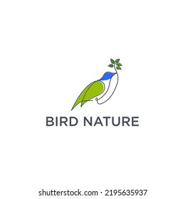 Line Art Bird Logo With Leaf