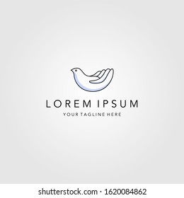 line art bird on hand logo minimalist vector emblem illustration design