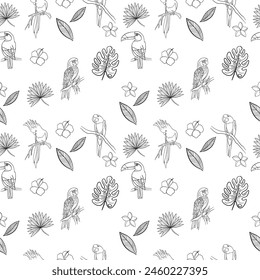 Line art of birds. Vector illuatration seamless pattern.