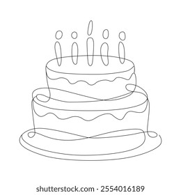 Line art of birthday cake vector art illustration