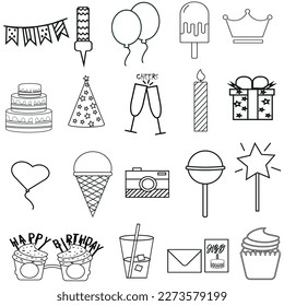 line art birthday doodles ,cute to transform a birthday theme