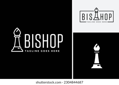 Diseño del logotipo de Line Art Bishop Piece para el club de juegos de ajedrez o el plan de negocios de estrategia