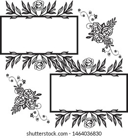 Line art black for artwork of leaf floral frame. Vector