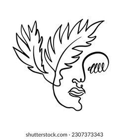 Line art black color woman face minimalist logo isolated vector art