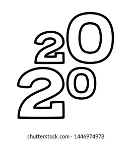 Line art black and white 2020 diagonal new year poster. Winter holiday themed vector illustration for icon, stamp, label, certificate, gift card, invitation, coupon or sale banner decoration