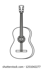 Line art black and white acoustic guitar. String musical instrument. Mexico theme vector illustration for icon, stamp, label, badge, certificate, leaflet, brochure or banner decoration
