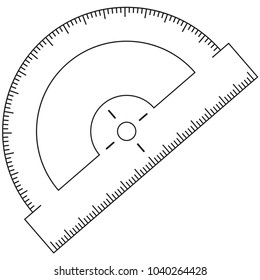 Line art black and white angle protractor. Education theme vector illustration for gift card certificate banner sticker, badge, sign, stamp, logo, label, icon, poster, patch, sticker