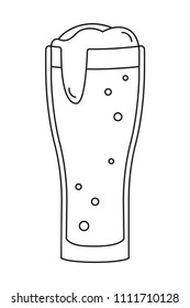 Line art black and white beer glass. Coloring book page for adults and kids. Oktoberfest festival themed vector illustration for icon, sticker, patch, label, badge, certificate or ad banner decoration