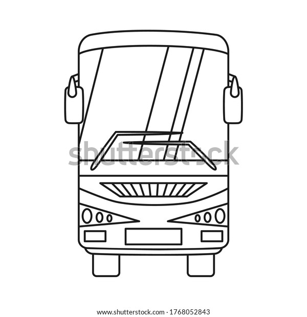 Line art black and white\
bus front view. Modern transport method. Travel themed vector\
illustration for icon, label, certificate, ticket, coupon or sale\
banner decoration
