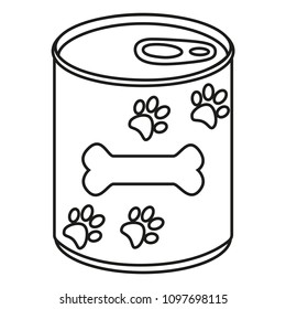 Line art black and white canned pet food. Simple supply for domestic animal. Cat and dog care vector illustration for icon, sticker, patch, label, badge, certificate or gift card decoration