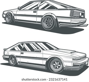 Line Art Black And White Car. Fit for thsirt, poster, sticker design