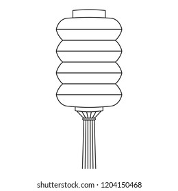 Line art black and white chinese paper lantern Oriental new year decoration. Holiday themed vector illustration for icon, stamp, label, sticker, certificate, gift card, invitation or banner decoration