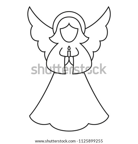Line art black and white christmas angel. Coloring book page for adults and kids. Xmas themed vector illustration for icon, logo, stamp, label, badge, certificate, poster or gift card decoration