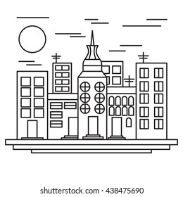 Line Art Black White City Landscape Stock Vector (Royalty Free ...