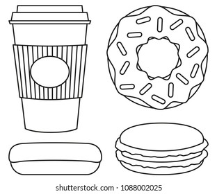 Line Art Black White Coffee Donut Stock Vector (Royalty Free ...