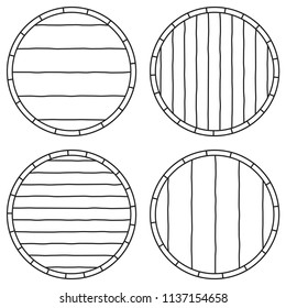 Line art black and white copy space on barrel set. Template for ad sign. Alcoholic beverage themed vector illustration for poster, leaflet, certificate, flayer, brochure or invitation background