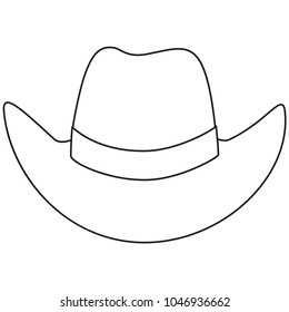 Line art black and white cowboy hat. Wild west vector illustration for gift card certificate sticker, badge, sign, stamp, logo, label, icon, poster, patch, banner invitation