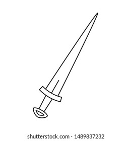 Line art black and white dagger. Medieval festival props. Fairy tale theme vector illustration for icon, stamp, label, certificate, gift card, invitation, coupon or sale banner decoration