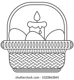 Line art black and white easter egg candle wicker basket icon. Coloring book page for adults and kids. Vector illustration for gift card flayer certificate or banner, icon, logo, patch, sticker