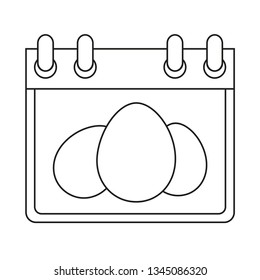 Line art black and white easter calendar. Egg hunt date. Christian holiday themed vector illustration for stamp, label, certificate, brochure, gift card, poster, coupon or banner decoration