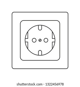 Line art black and white F type electric socket. Euro standard. Electricity themed vector illustration for icon, stamp, label, certificate, brochure, gift card, poster or banner background decoration