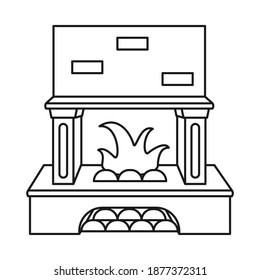 Line art black and white fireplace. Warm winter home heater. Christmas theme vector illustration for poster, label, gift card, coloring book decoration