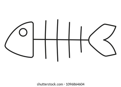 Line art black and white fish skeleton. Simple toy for domestic animal. Pet care themed vector illustration for icon, sticker, patch, label, badge, certificate or gift card decoration