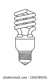 Line art black and white fluorescent light bulb. Electricity themed vector illustration for icon, stamp, label, certificate, brochure, gift card, poster, coupon or banner background decoration