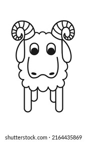 Line art black and white geometric stylized ram. Domestic cartoon animal. Farm themed vector illustration for icon, stamp, label, badge, sticker, gift card, or coloring book page.