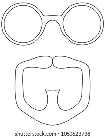 Line art black and white goatee glasses set. Fashion vector illustration for gift card certificate sticker, badge, sign, stamp, logo, label, icon, poster, patch, banner invitation