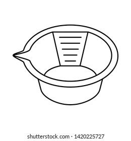 Line art black and white hair dye mixing bowl. Beauty salon tool. Hairdresser equipment vector illustration for icon, stamp, label, certificate, brochure, leaflet, poster, coupon or banner decoration