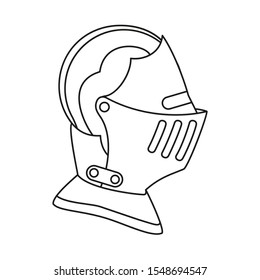 Line art black and white historycal helmet. Medieval festival props. Fairy tale theme vector illustration for icon, stamp, label, certificate, gift card, invitation, coupon or sale banner decoration