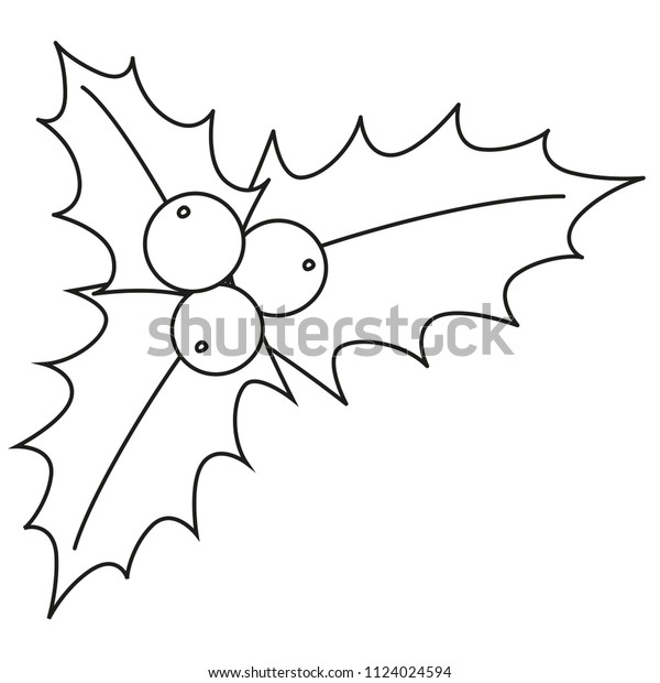 Line Art Black White Holly Berries Stock Vector Royalty Free