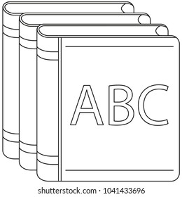 Line art black and white icon poster book pile. Education theme vector illustration for gift card certificate banner sticker, badge sign, stamp, logo, label.