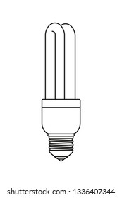 Line art black and white light bulb. Fluorescent lamp. Electricity themed vector illustration for icon, stamp, label, certificate, brochure, gift card, poster, coupon or banner background decoration