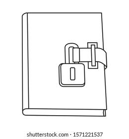 Line art black and white locked diary. Girl secret journal. Fairy tale theme vector illustration for icon, stamp, label, certificate, gift card, invitation, coupon or sale banner decoration
