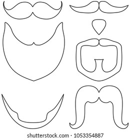 Line art black and white man facial hair set. Hipster vector illustration for gift card certificate sticker, badge, sign, stamp, logo, label, icon, poster, patch, banner invitation