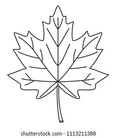 Line art black and white maple leaf. Coloring book page for adults and kids. Canada themed vector illustration for icon, logo, sticker, patch, label, badge, emblem, certificate or ad banner decoration