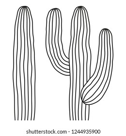 Line art black and white mexican cactus. Wild succulent plant. Mexico theme vector illustration for icon, stamp, label, badge, certificate, leaflet, brochure or banner decoration