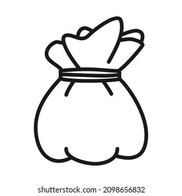 Line art black and white money purse. Gift bag icon. Vector illustration for leaflet, web site or application decor.