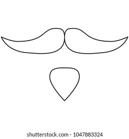 Line art black and white moustache beard set. Hipster vector illustration for gift card certificate sticker