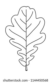Line art black and white oak leaf. Seasonal fall plant symbol. Autumn harvest themed vector illustration for icon, logo, stamp, label, sticker, badge, gift card, certificate or flayer decoration
