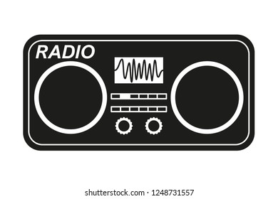 Line art black and white old radio silhouette. Audio entertament retro device. Media theme vector illustration for icon, logo, stamp, badge, certificate, leaflet, poster, brochure or banner decoration
