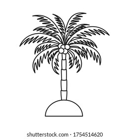 Line art black and white palm tree. Vacation tropical island sign. Travel themed vector illustration for icon, logo, label, emblem, postcard or invitation decor