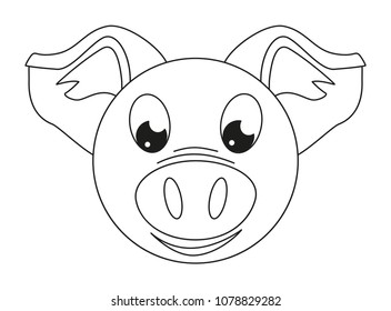 Line art black and white pig face Coloring page for adults and kids. 2019 year chinese symbol. Farm animal vector illustration for icon, sticker sign, patch, certificate, gift card, poster, web banner