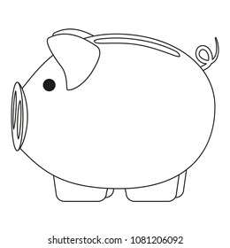 Line art black and white pink piggy bank. 2019 year chinese symbol. Farm animal vector illustration for icon, sticker sign, patch, certificate badge, gift card, stamp logo, label, poster, web banner