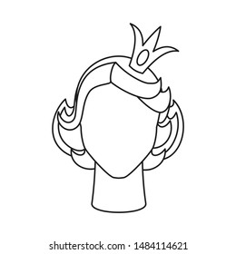 Line art black and white princess avatar. Royal crown on woman head. Fairy tale theme vector illustration for icon, stamp, label, certificate, gift card, invitation, coupon or sale banner decoration